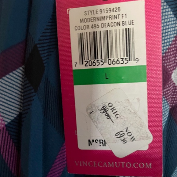 Vince Camuto NWT blue multicolour plaid pleated skirt, US L, mint. - Picture 3 of 4